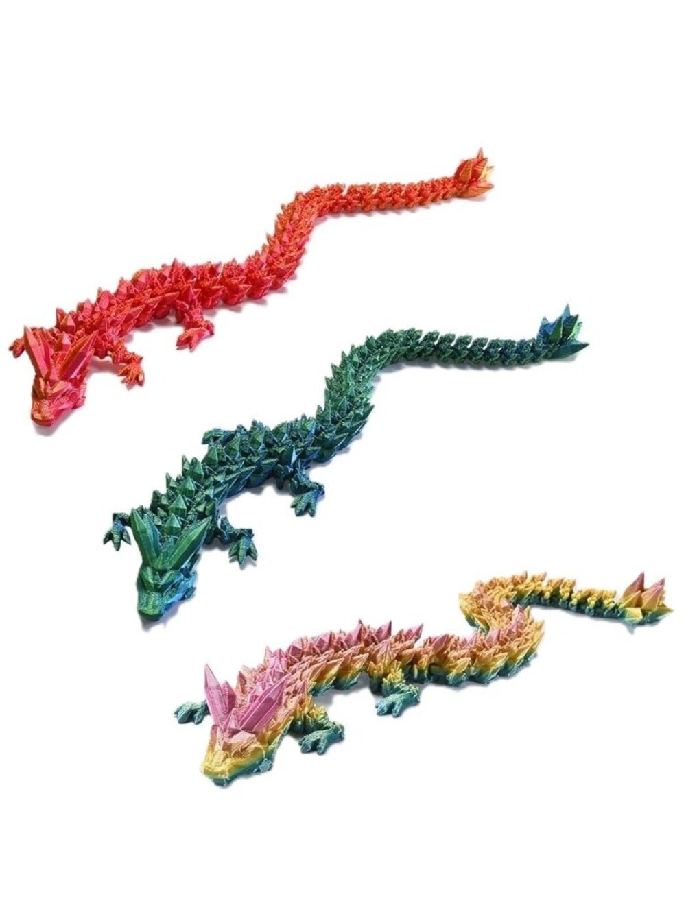 3 PACK - 3D Printed Flexible Crystal Dragons – 11.81 Inches